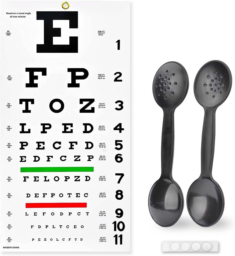 Cualfec Eye Chart,Eye Exam Chart,Snellen Eye Chart,Snellen Eye Exam Kit Standard 20 Feet Snellen Eye Chart 22x11 inch with 2 Pack Dual-Use Eye Occluders - Image 1